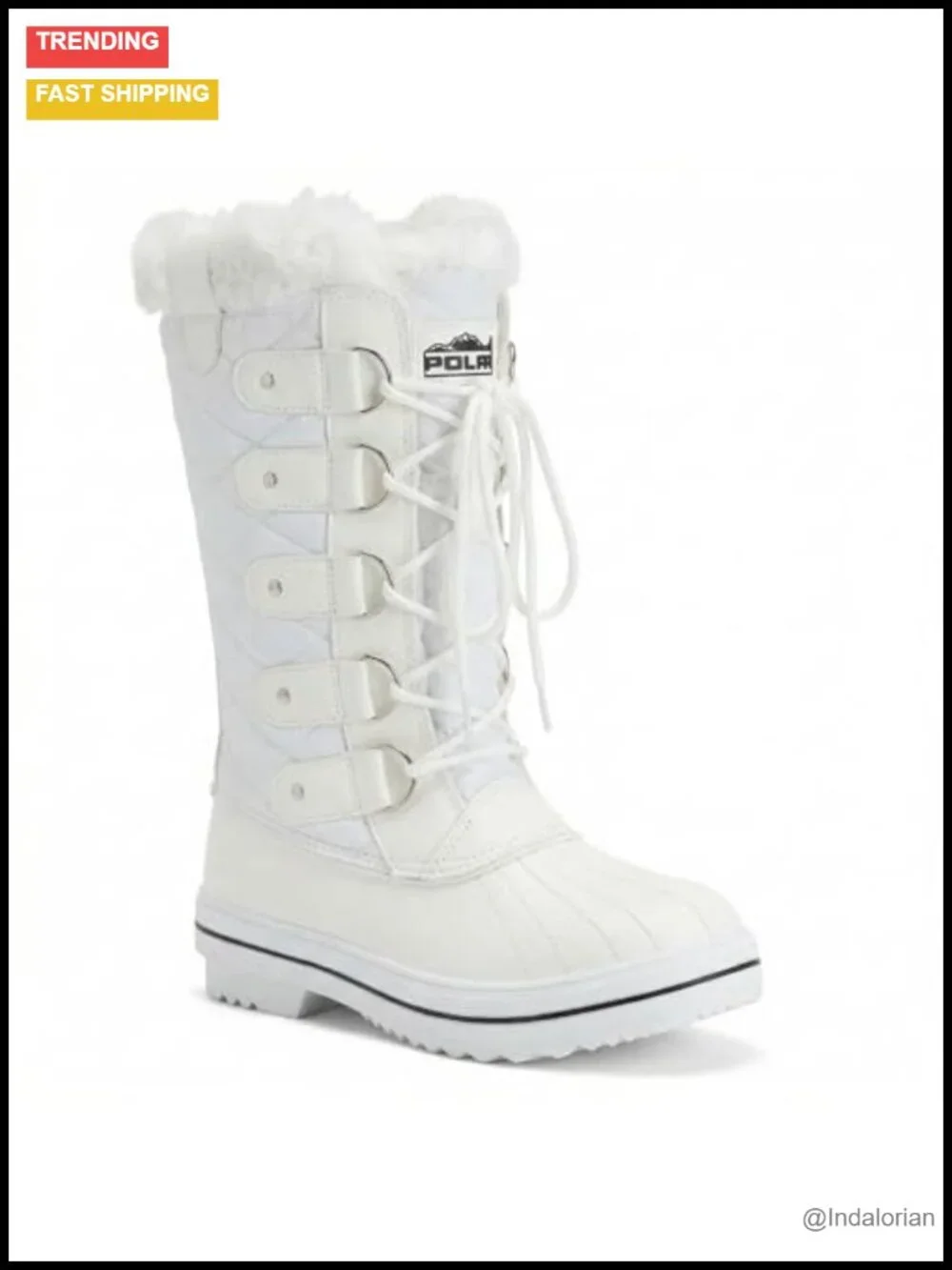 Nylon Snow Boot Mid Calf Lace Up Fur Lined Waterproof